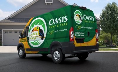 Oasis Turf & Tree - Award winning truck wrap design for Oasis Turf and Tree, based in Ohio. This award-winning truck wrap design was the winner of the 2014 “(Up)fit for Success” contest, sponsored by Mercedes-Benz Sprinter and Inc.