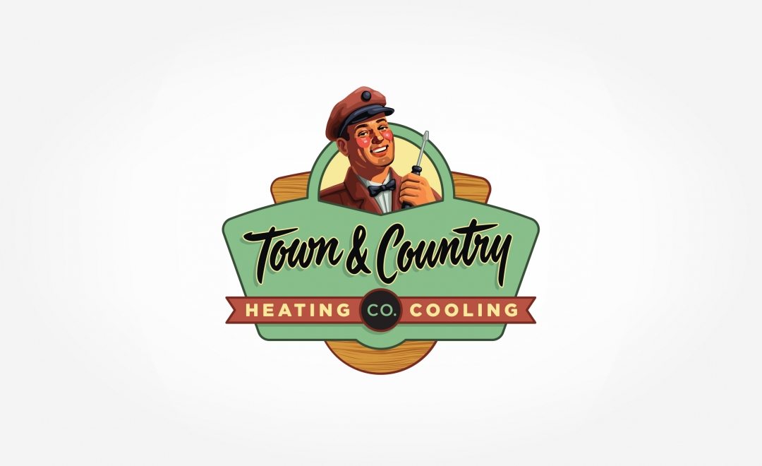 Vintage logo design, in a 50's illustrative style (posterized) for this HVAC contactor.