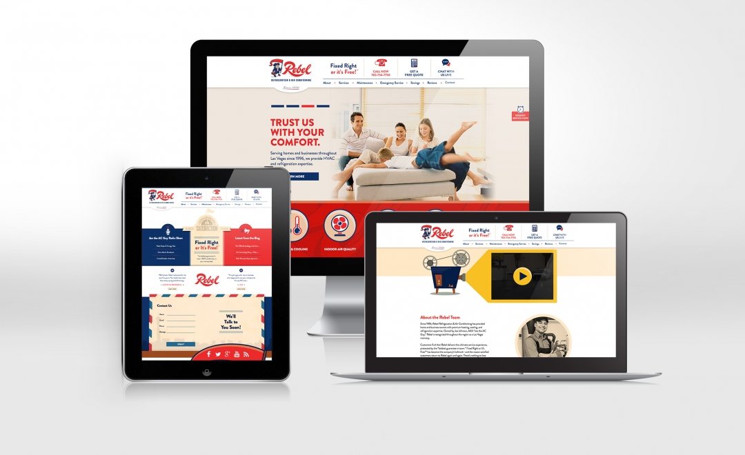 Website design for Rebel Refrigeration & Air Conditioning, a heating and air conditioning compnay in Las Vegas, NV.