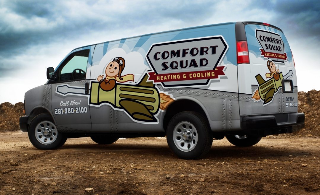 Great truck wraps stand out - like this unique truck wrap for a Houston, Texas HVAC company shows.