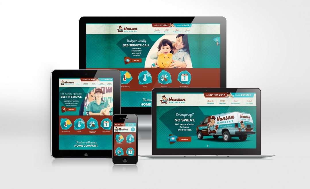 Website design for Hansen Air Heating & Air, an HVAC company in Alabama.