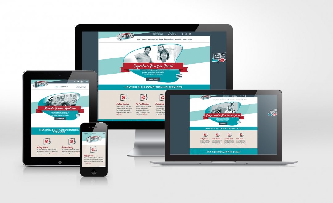 Website design for 1st Choice Heating & Air Conditioning located in Howell, New Jersey.