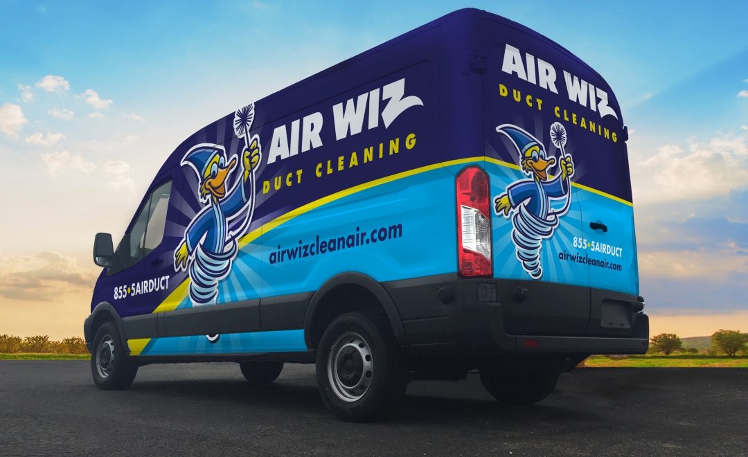 The best vehicle wraps use simple, easy-to-read graphics, as this wrap for Air Wiz Duct Cleaning shows.