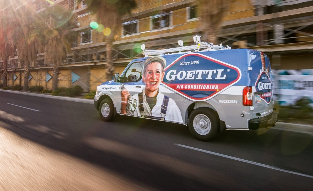 The best vehicle wraps use simple, easy-to-read graphics, as this wrap for Goettl Air Conditioning shows.