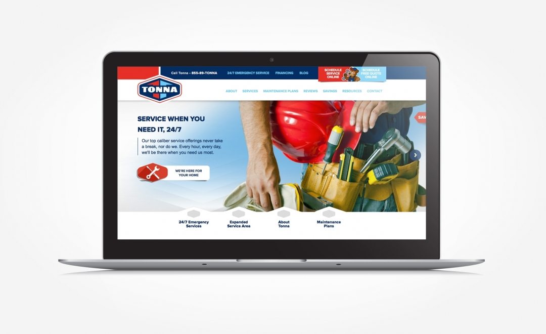 Tonna Mechanical’s brand voice was extended to the company’s website, which was refined to become more user-friendly and effective at generating new leads.