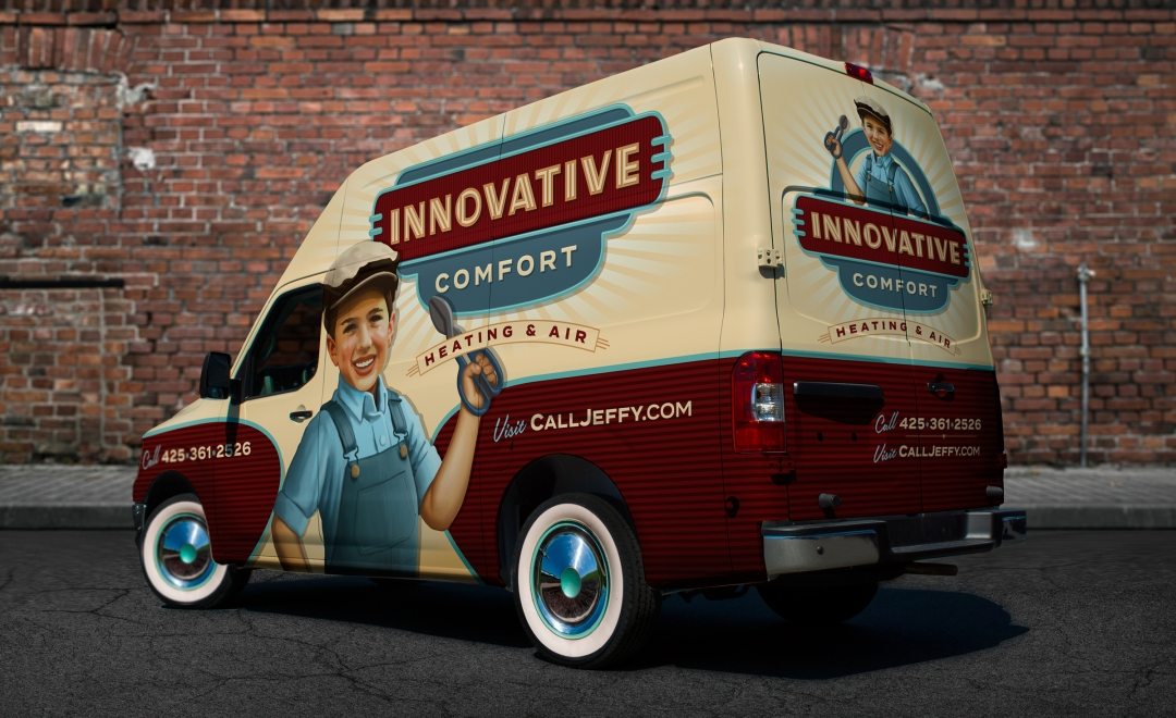 For their vehicle wrap, Innovative Comfort Heating & Air taps into the power of nostalgia to stand out in a saturated market.