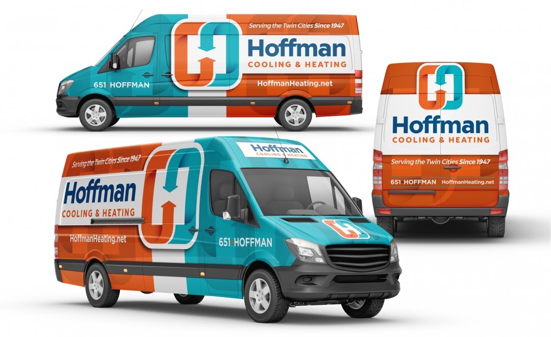Vehicle wrap design for Hoffman Cooling & Heating, an HVAC contractor in Minnesota.