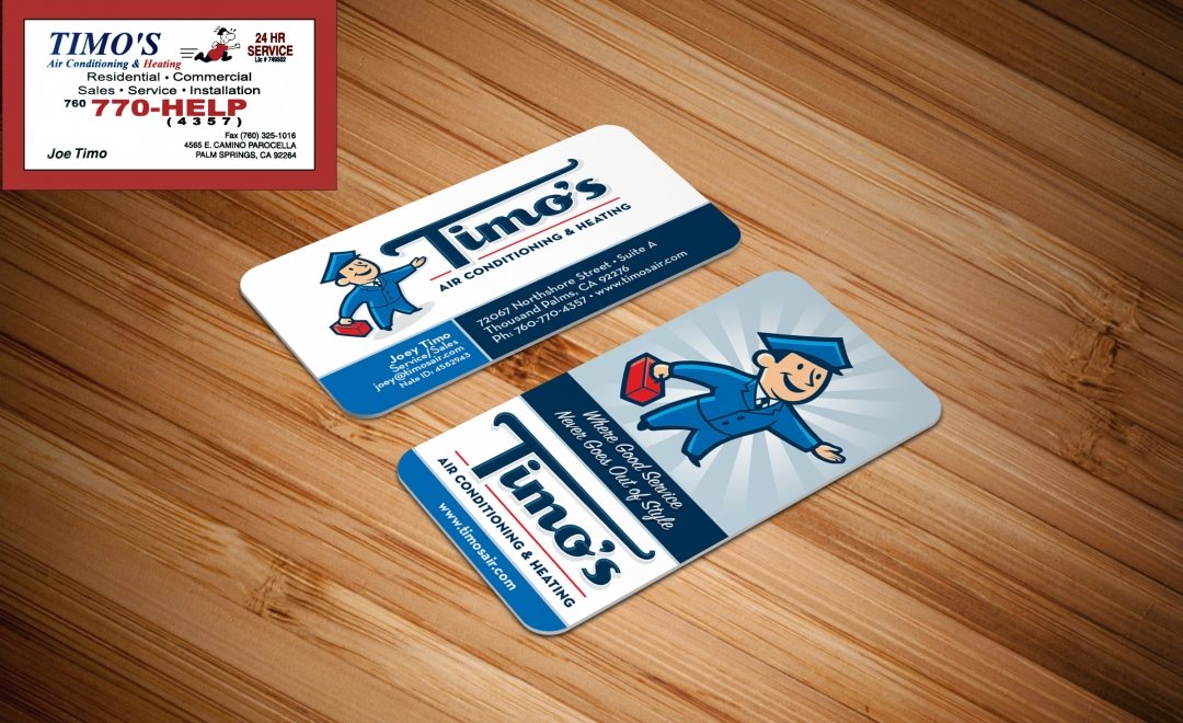 Before & after re-design for business cards for Timo's Air in Thousand Palms, CA