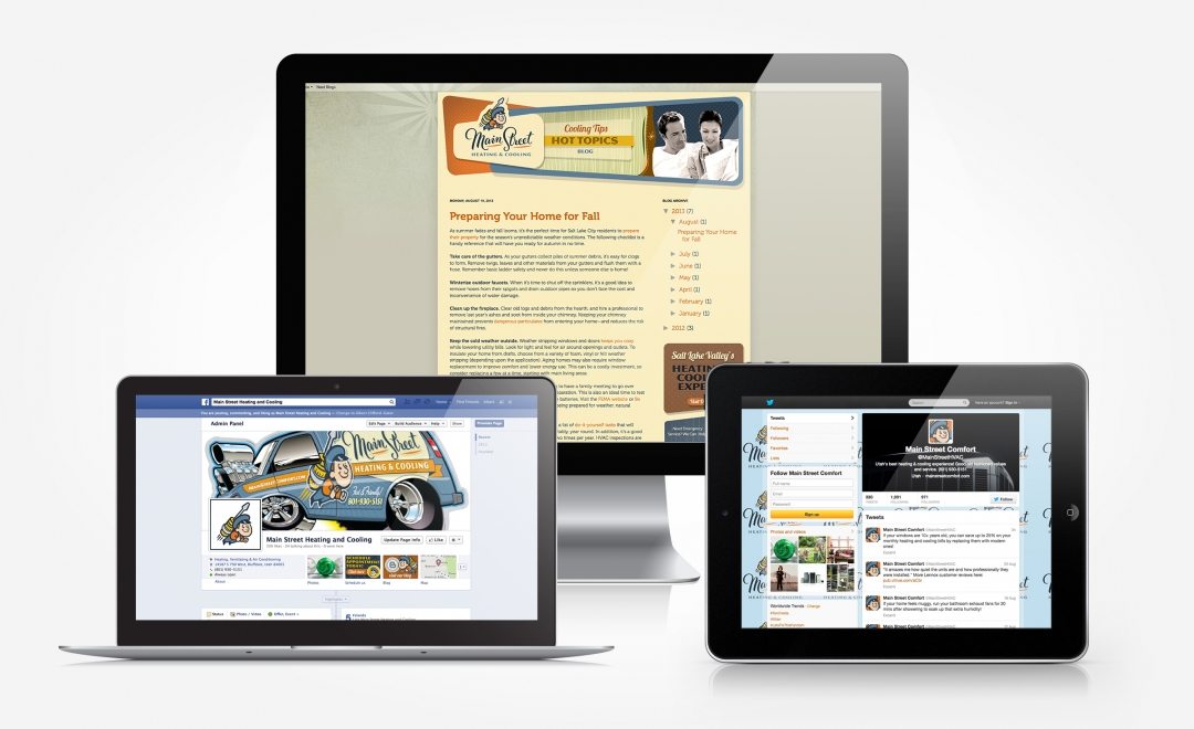 Facebook, Twitter and blog design and management for Main Street Heating & Cooling.