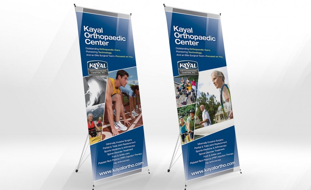 Trade Show banner stands for Kayal Orthopaedic Center, PC , a medical center in New Jersey.
