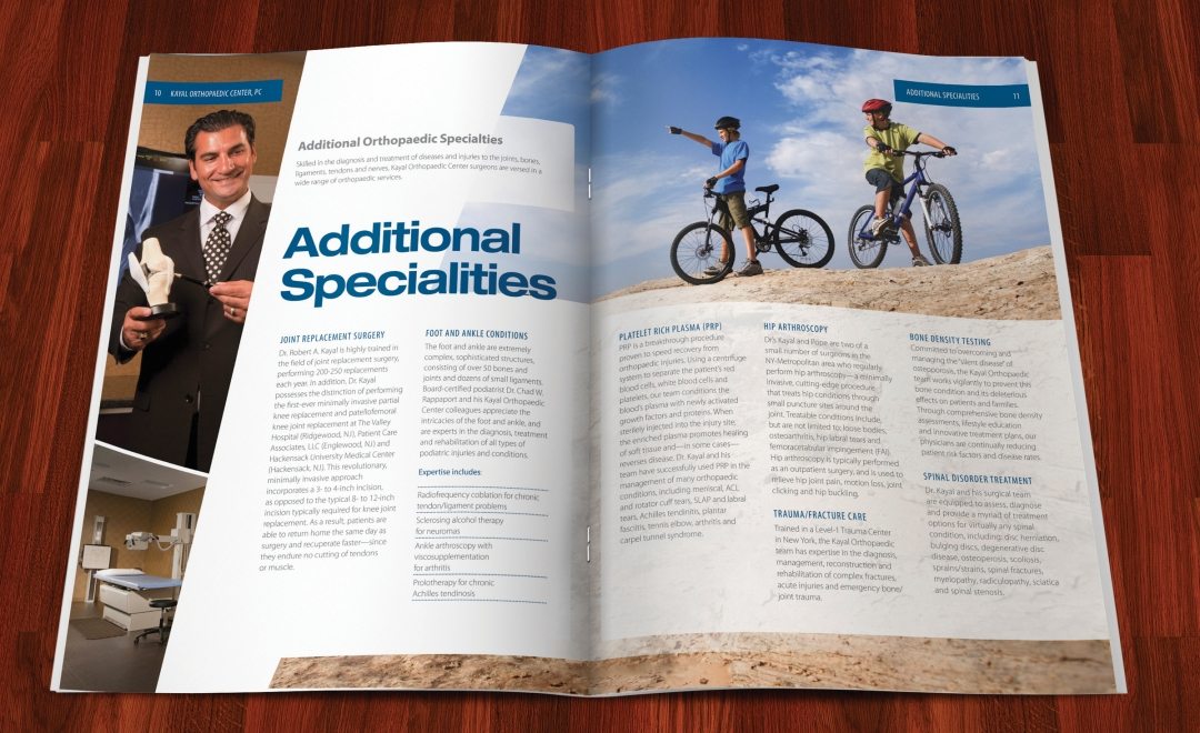 Full color multipage brochure design for Kayal Orthopaedic.