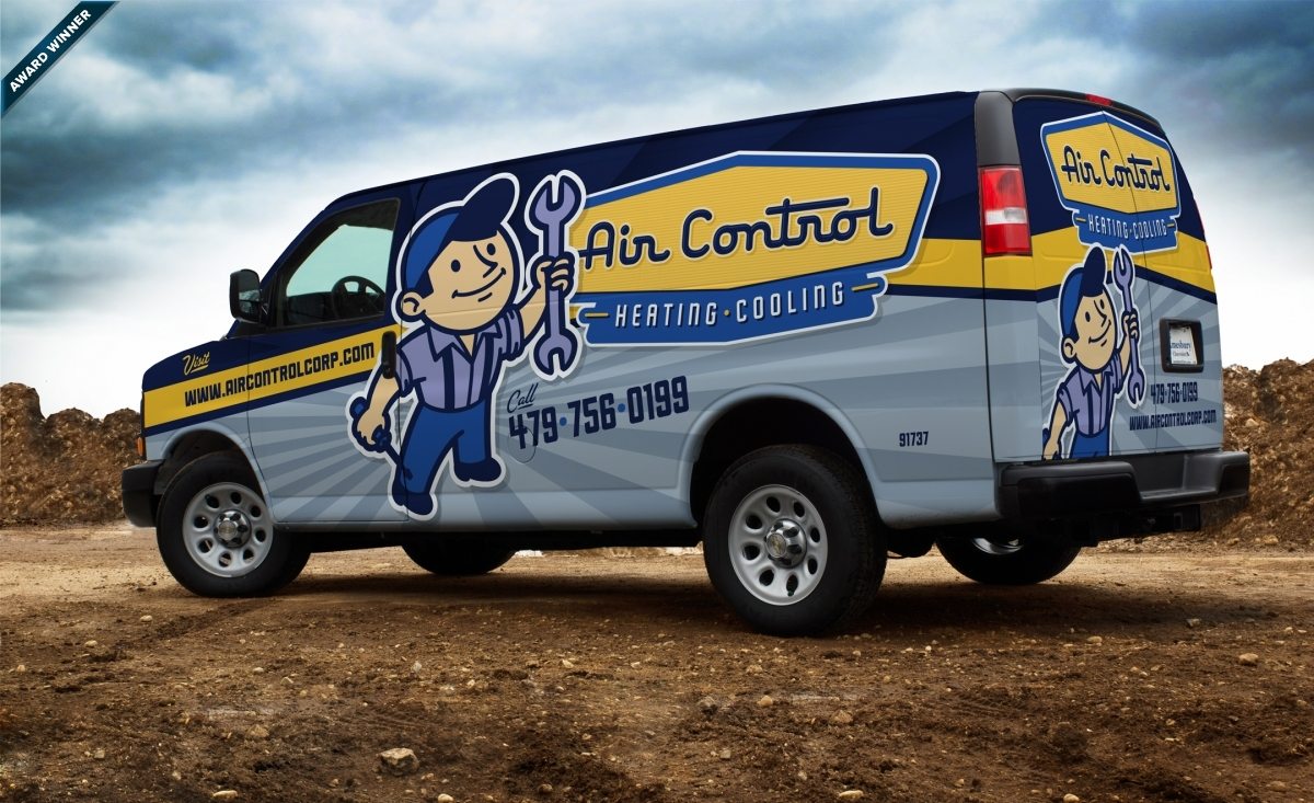 Vintage themed fleet brand and logo design for this Arkansas based HVAC company. Award winning truck wrap design, 2013 Tops in Trucks Winner.