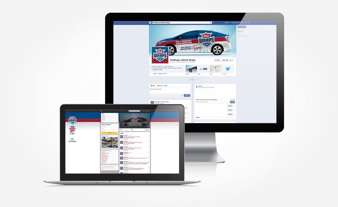 Facebook and Twitter design for ProWraps.