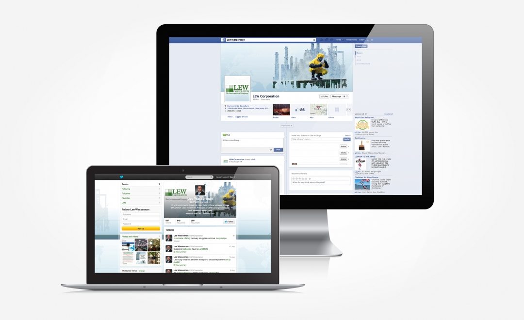 Facebook and Twitter design for Lew Corporation.