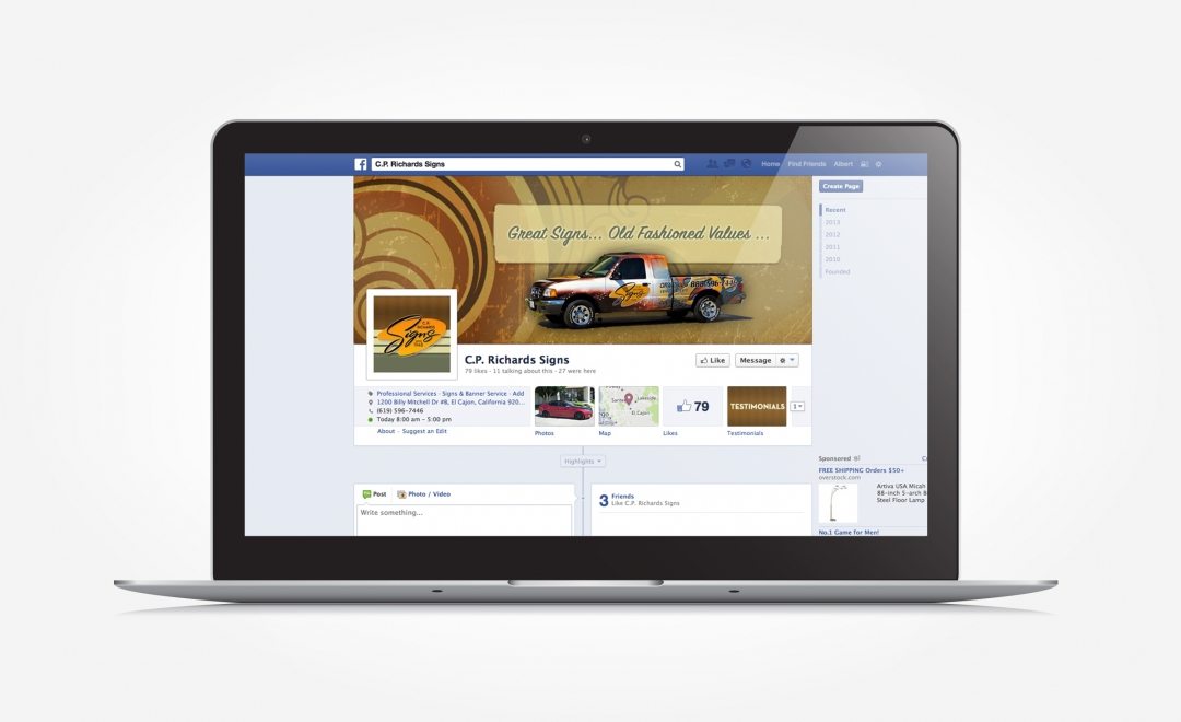 Facebook design and management for C.P Richards Signs.