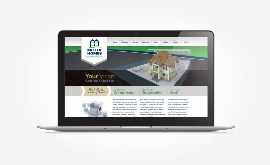 Web design for a modular home building site in NJ.