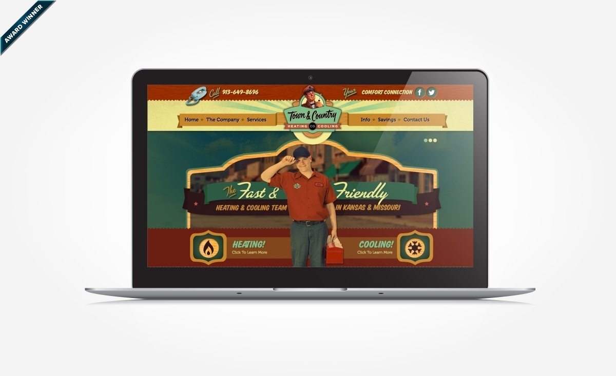Web design for a heating and air conditioning contractor located in KS. Award winning design - Graphic Design USA 2014 American Web Design Awards.