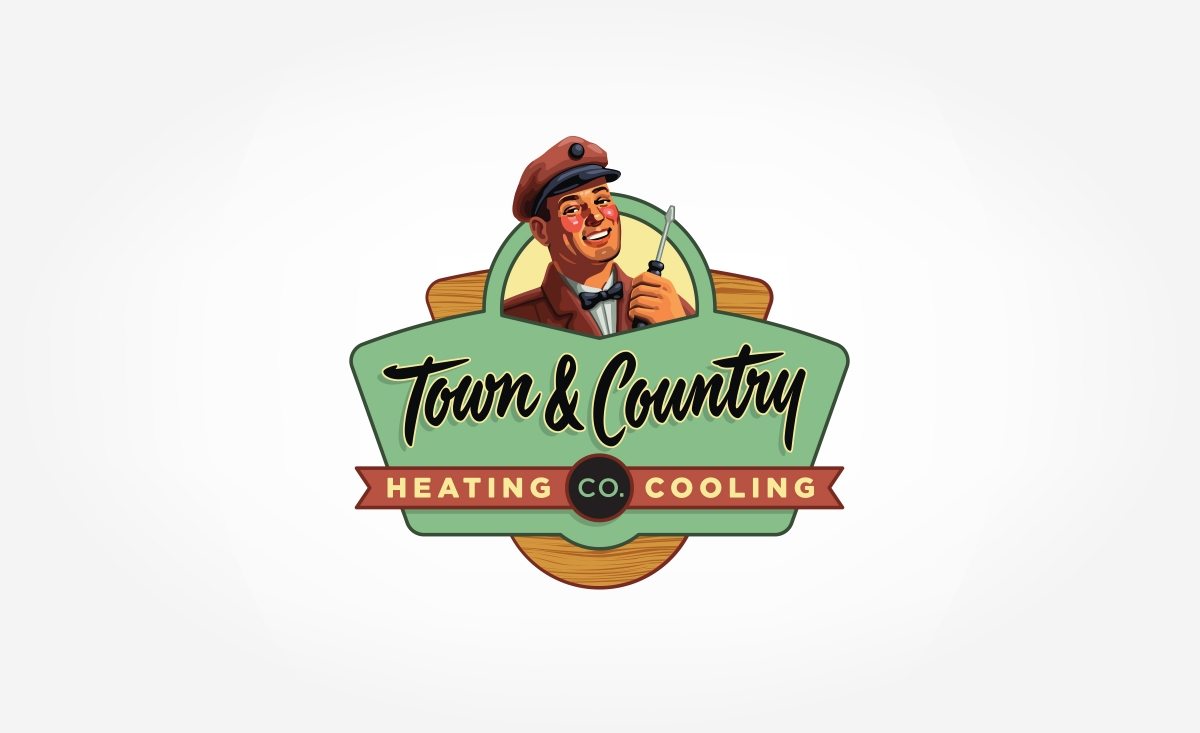 Vintage logo design, in a 50's illustrative style (posterized) for this HVAC contactor.