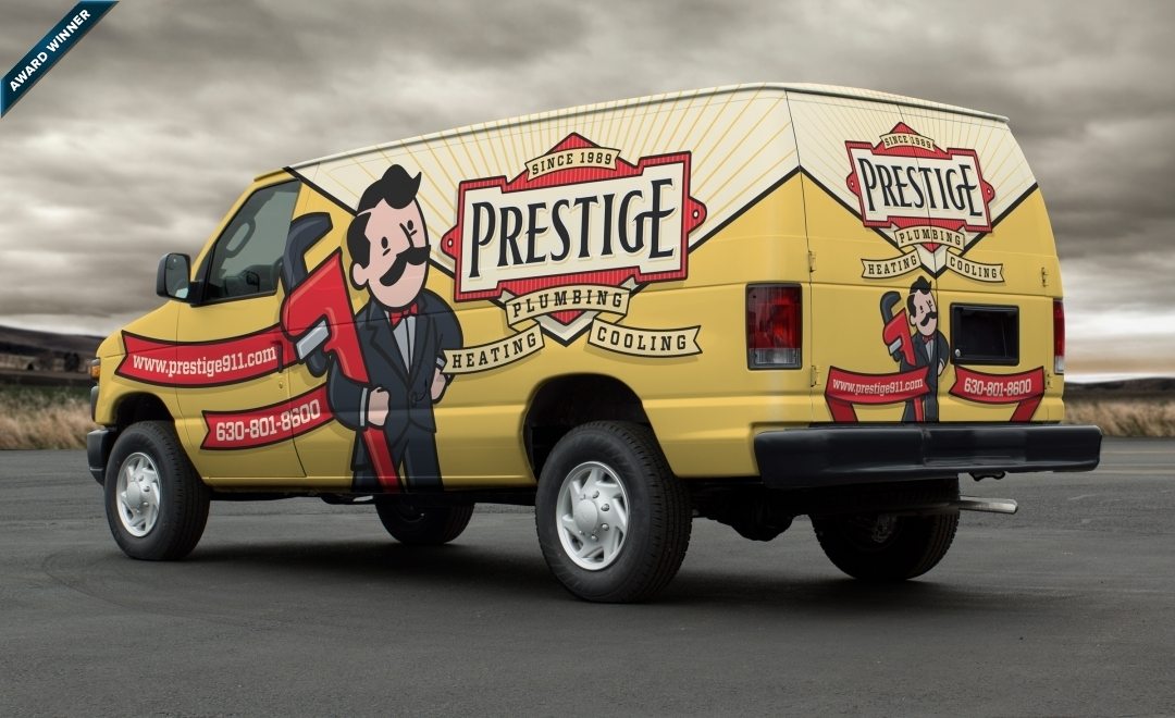 Award winning vehicle wrap and branding design for a plumbing, heating and air conditioning company in Illinois.